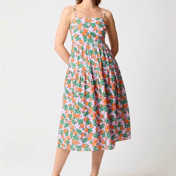 J. Crew Dresses & Skirts - J Crew Women Sz 0 Strappy Orange Fruit Midi Dress Purple SUM25 Spring NWT